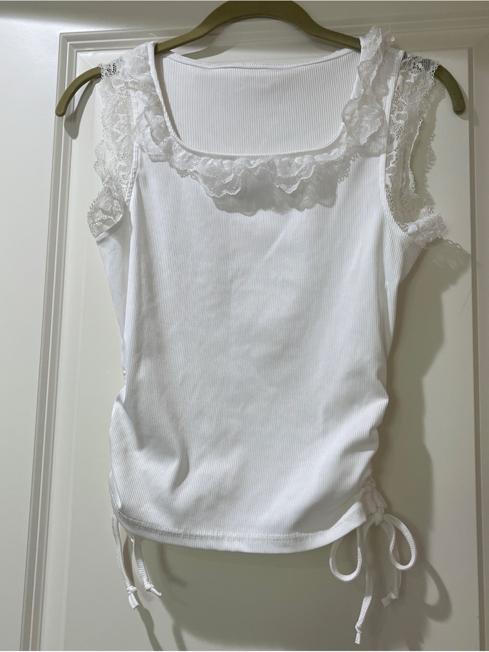 White Lace-Trim Ribbed Tank Top